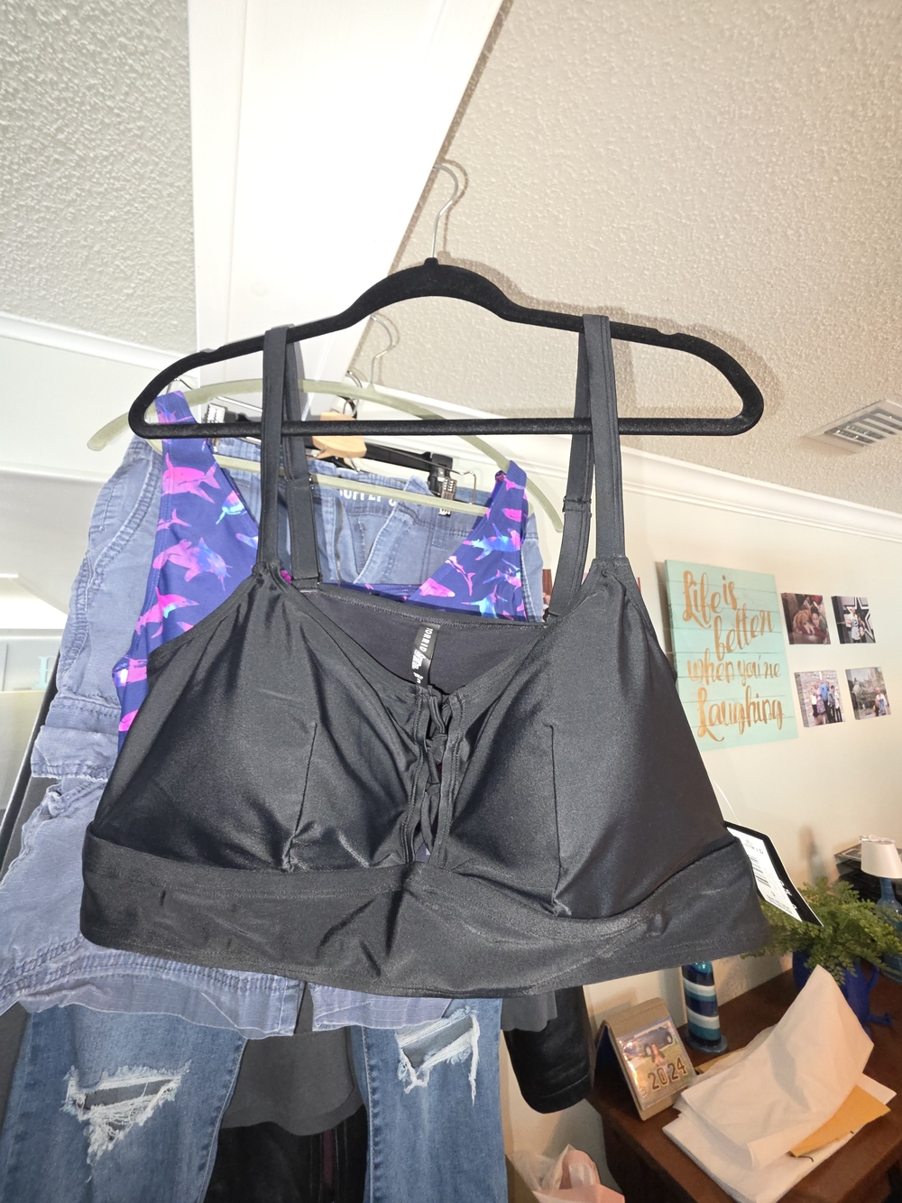 Torrid Black Lace Front Swim Top NWT